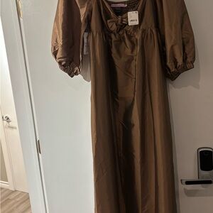 Free People collab Hansen & Gratel Brown Puff Sleeve Dress